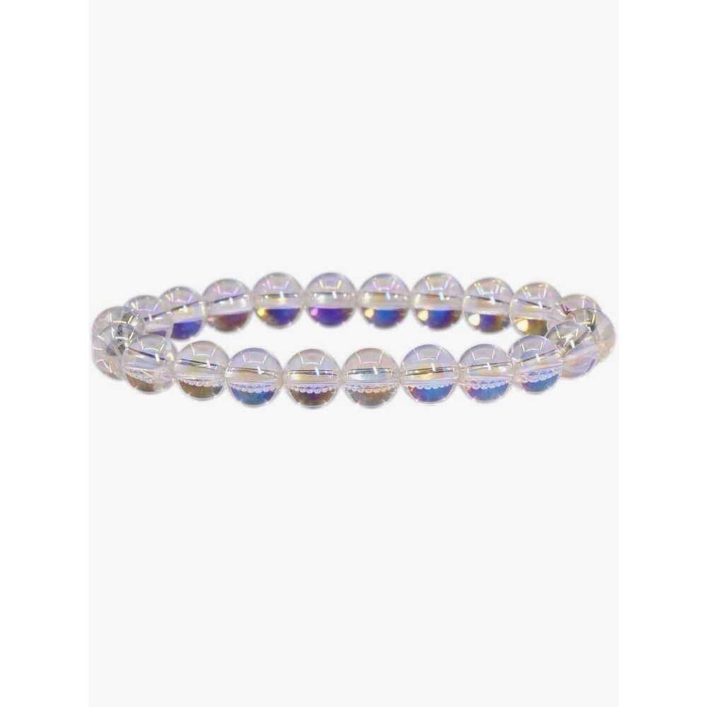 NEW Aqua Aura Clear Quartz 8mm Round Beads Stretch Crystal Bracelet 7 Inch
